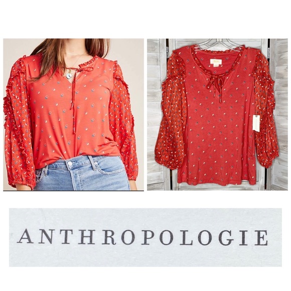 Anthropologie Tops - Anthro Maeve Jacquin orange ruffle sleeve top NWT